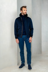 Blue down coat with removable shearling collar | Made in Italy | Pini Parma