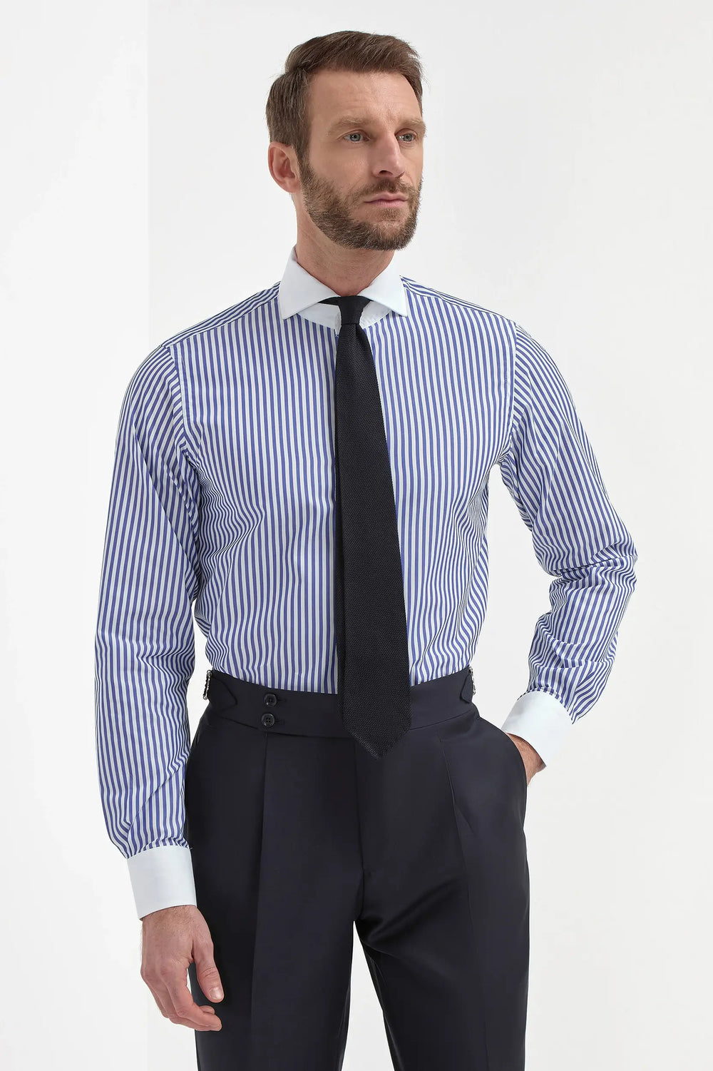 Camicia a righe blu con colletto bianco Limited Edition - Made in Italy