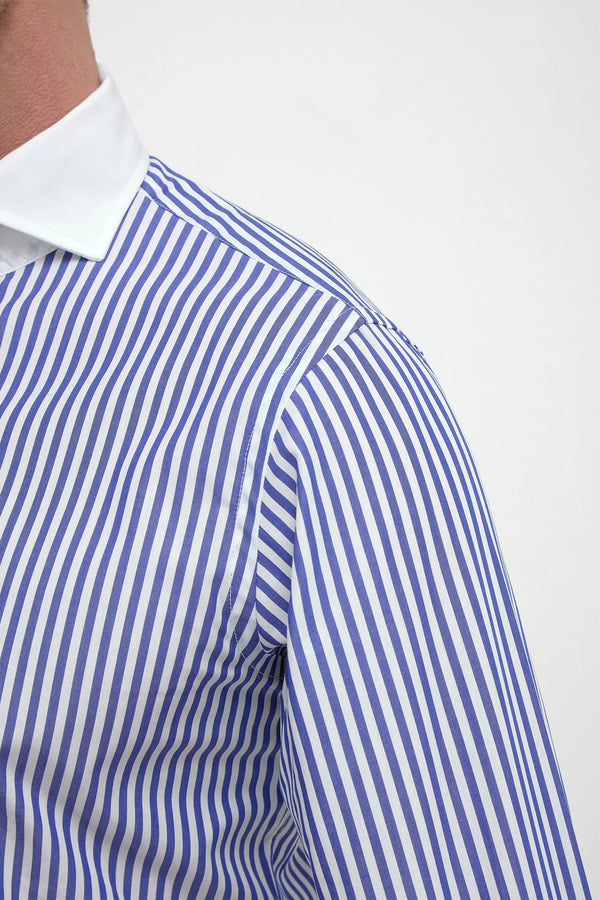 Chemise col blanc à rayures bleues Limited Edition - Made in Italy