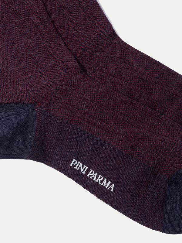 Bordeaux herringbone short socks - Made in Italy