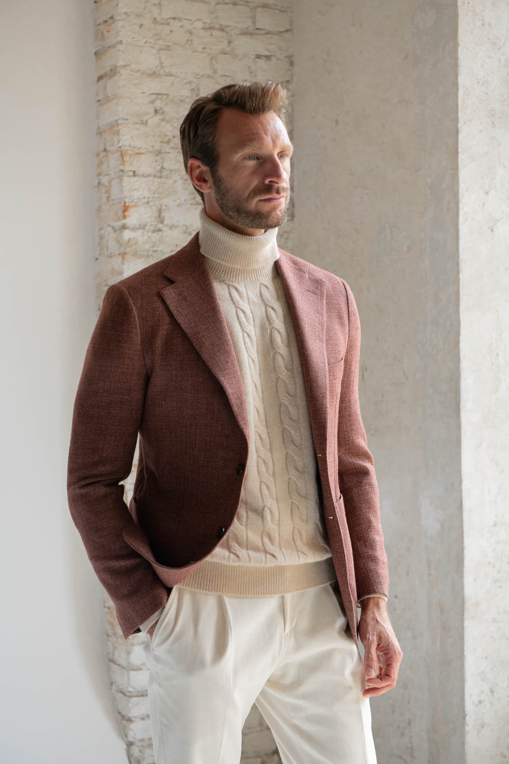 Brick jacket in wool, cotton and silk - Made in Italy