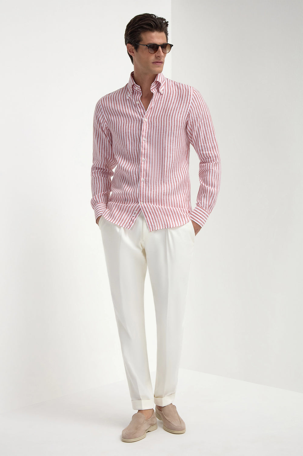 Camicia button down a righe color mattone - Made in Italy