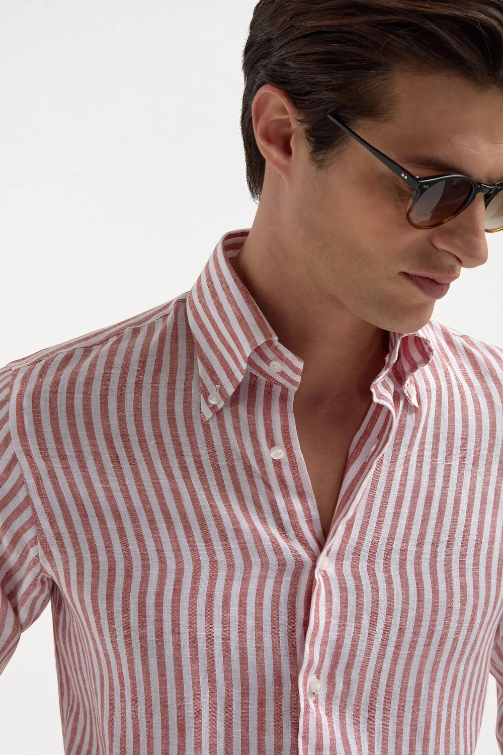 Camicia button down a righe color mattone - Made in Italy