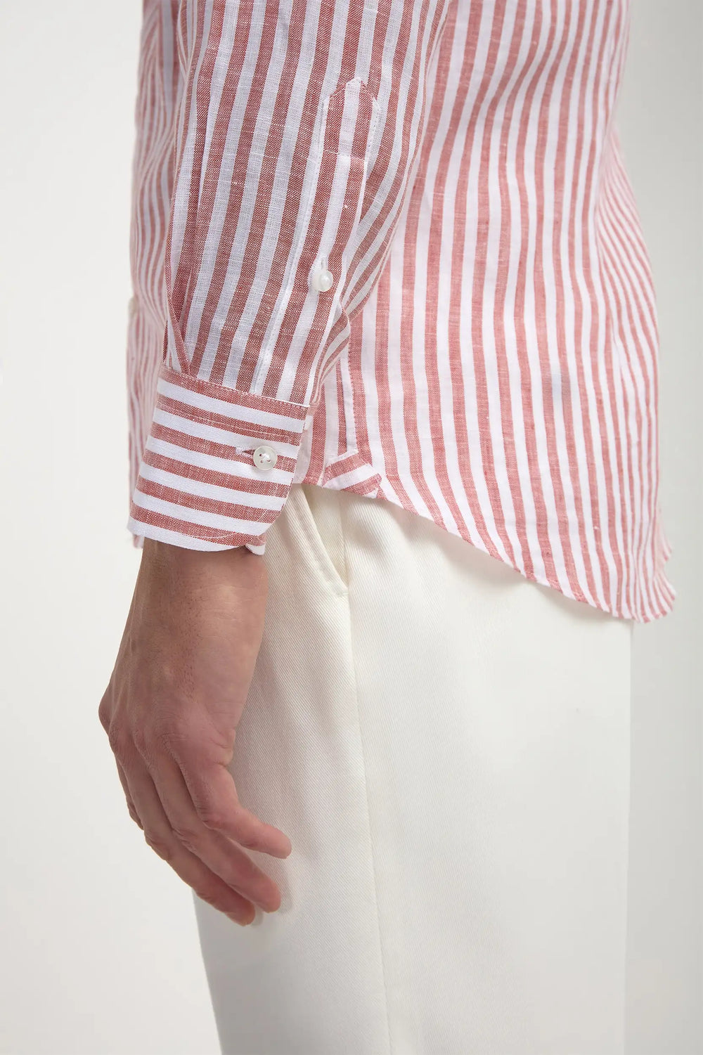 Brick striped linen button down shirt - Made in Italy