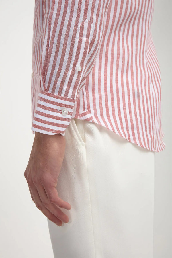 Brick striped linen button down shirt - Made in Italy