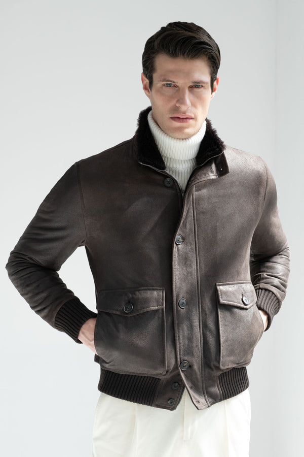 Leather Bomber Jacket, Jacket with leather made in italy, Brown Leather Bomber Jacket, Veste bombardier en cuir, Veste en cuir fabriquée en Italie, Veste bombardier en cuir marron, Bomber in pelle, Giacca in pelle made in italy, Bomber in pelle marrone,