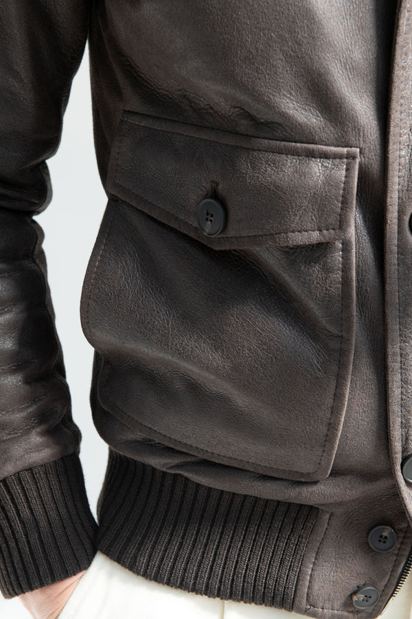 Leather Bomber Jacket, Jacket with leather made in italy, Brown Leather Bomber Jacket, Veste bombardier en cuir, Veste en cuir fabriquée en Italie, Veste bombardier en cuir marron, Bomber in pelle, Giacca in pelle made in italy, Bomber in pelle marrone,