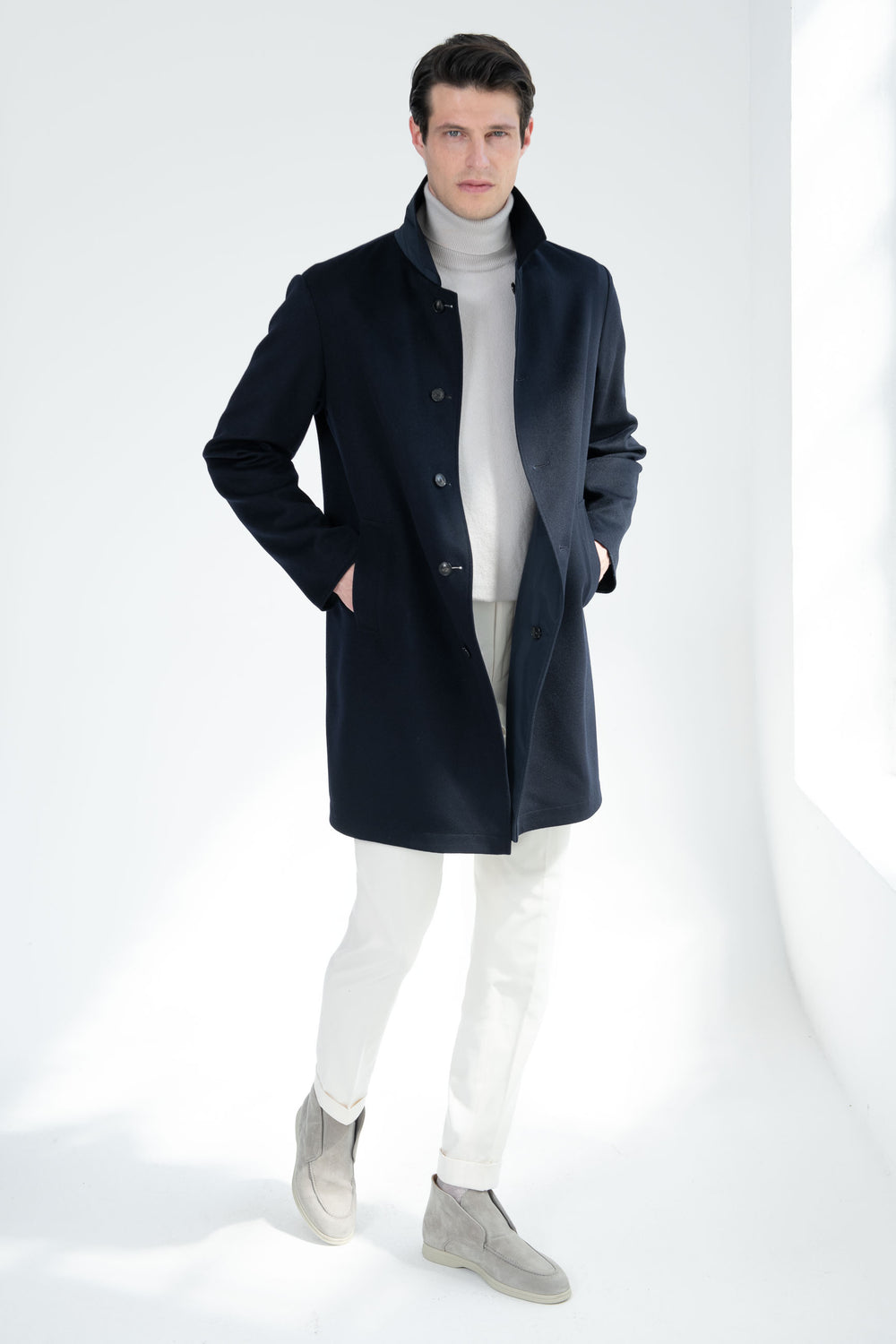 Cappotto reversibile in cashmere blu - Made in Italy