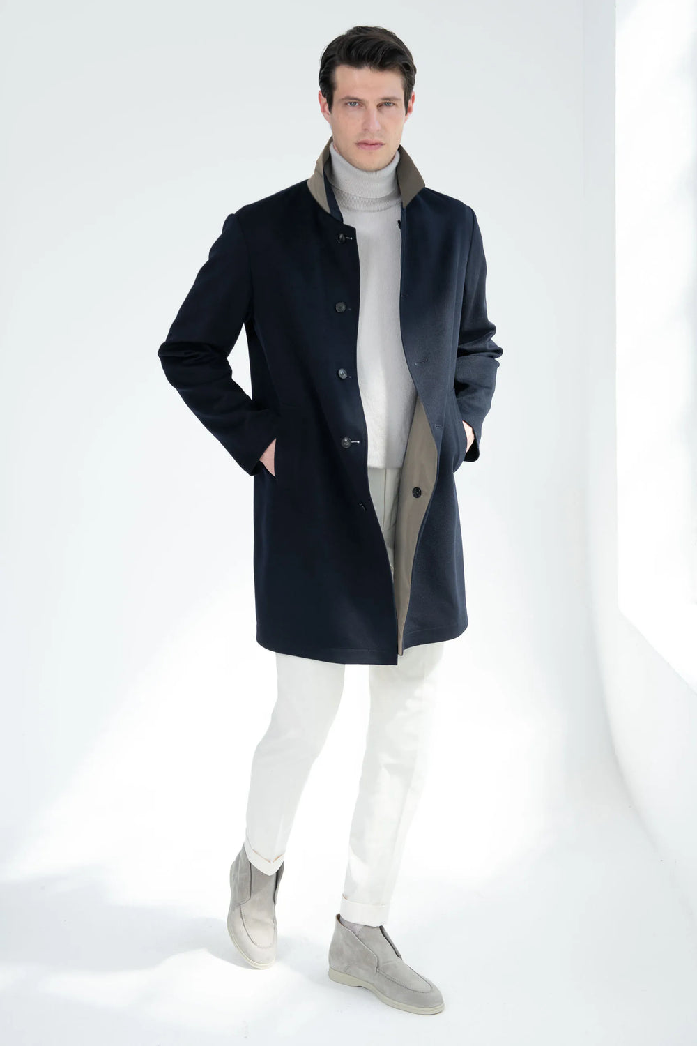 Blue cashmere reversible coat - Made in Italy