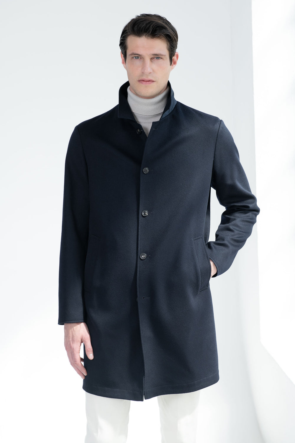 Blue cashmere reversible coat - Made in Italy