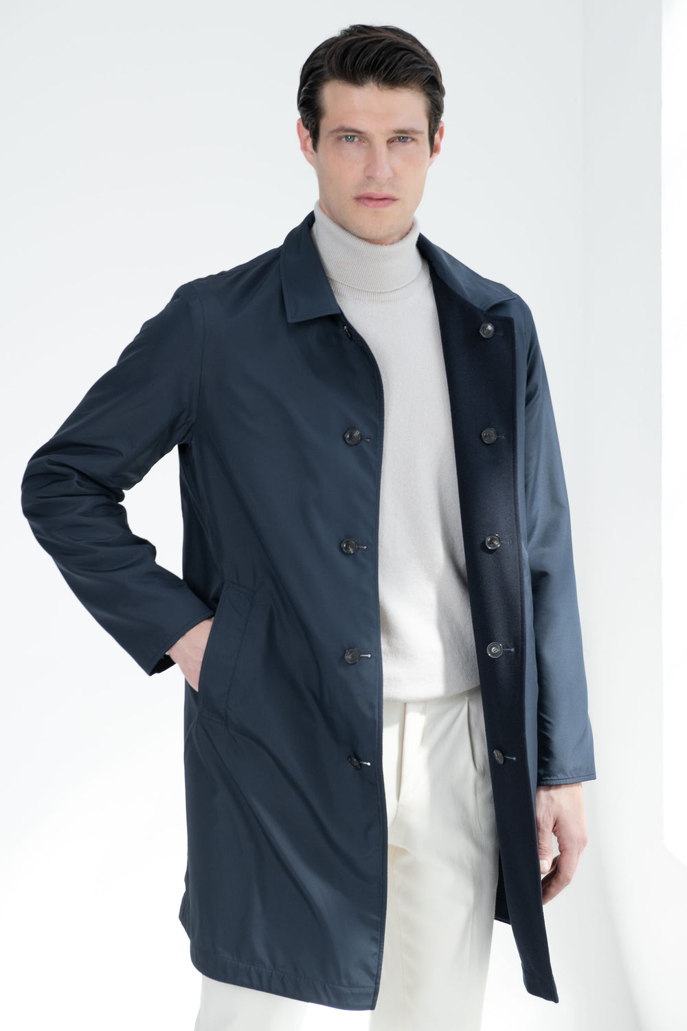 Blue cashmere reversible coat - Made in Italy