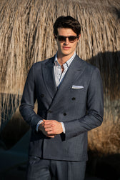 Denim double breasted suit in Loro Piana fabric | Made in Italy | Pini ...