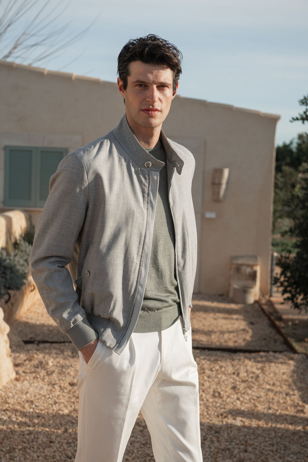 Grey short jacket in Loro Piana fabric – Made in Italy