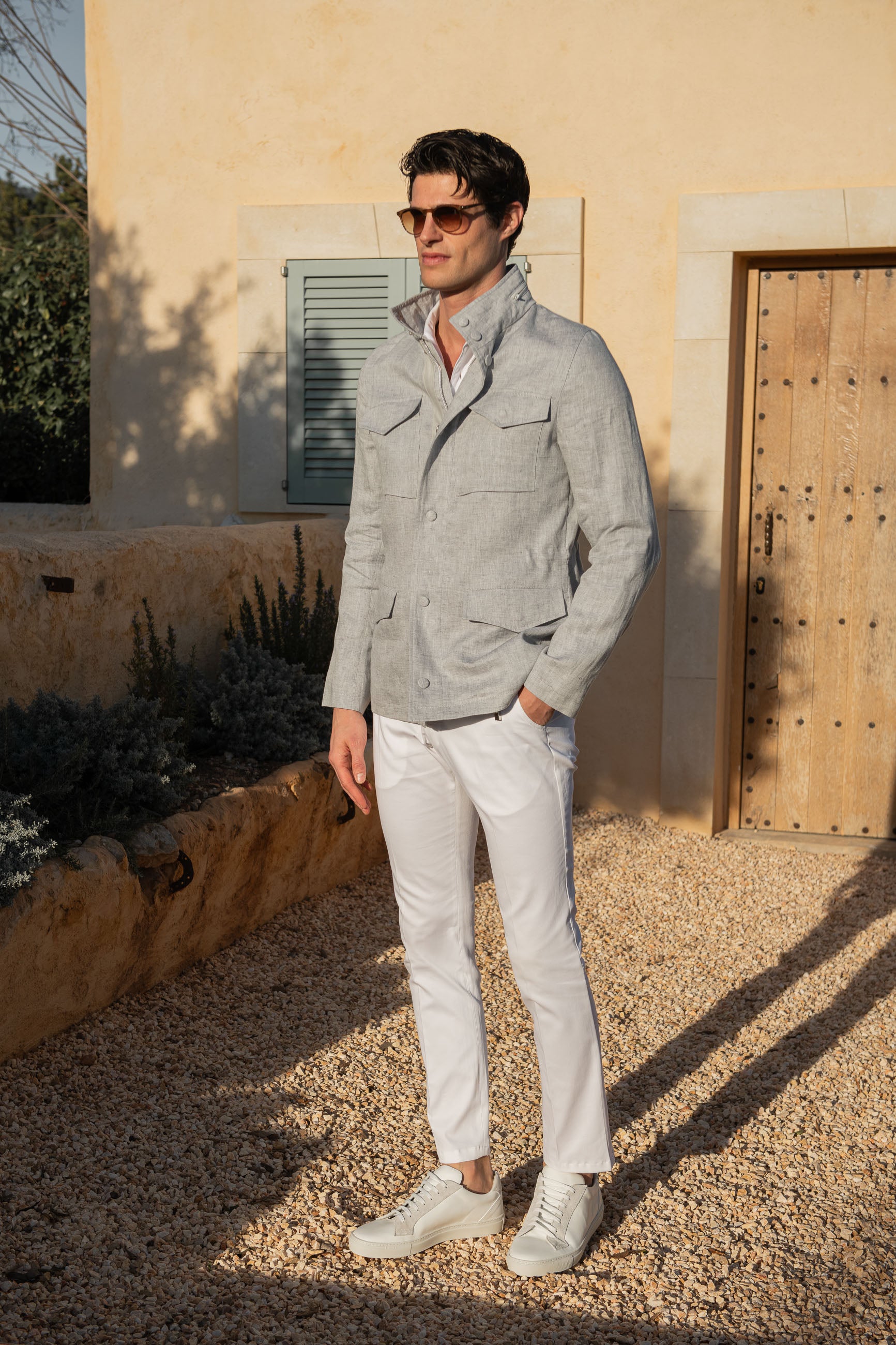 Chalk grey linen field jacket Made in Italy