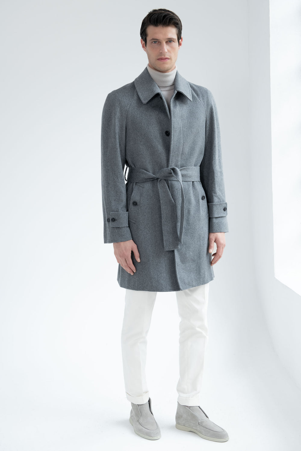 Cappotto raglan grigio in lana Loro Piana – Made in Italy