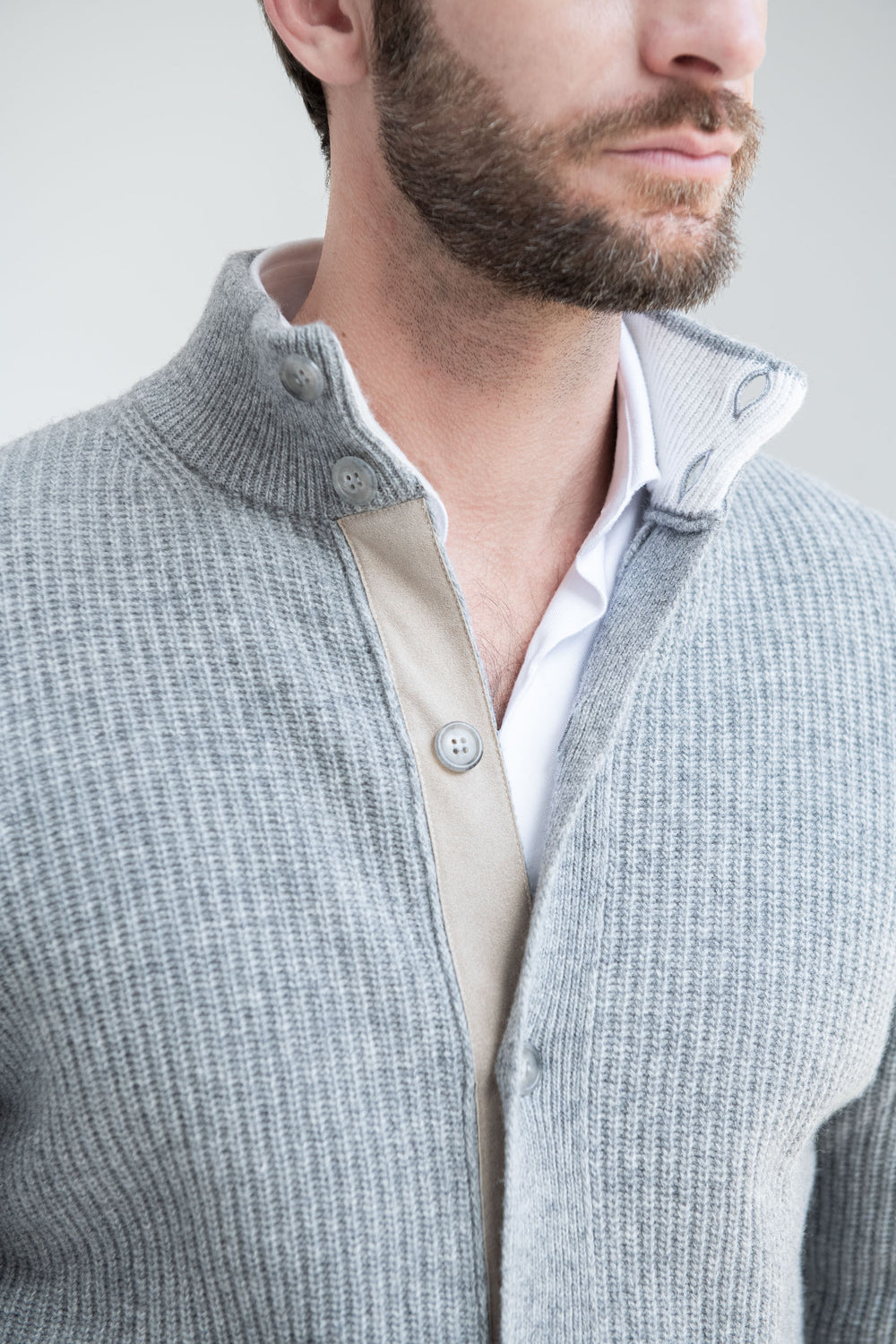 Grey ribbed cashmere blend cardigan – Made in Italy