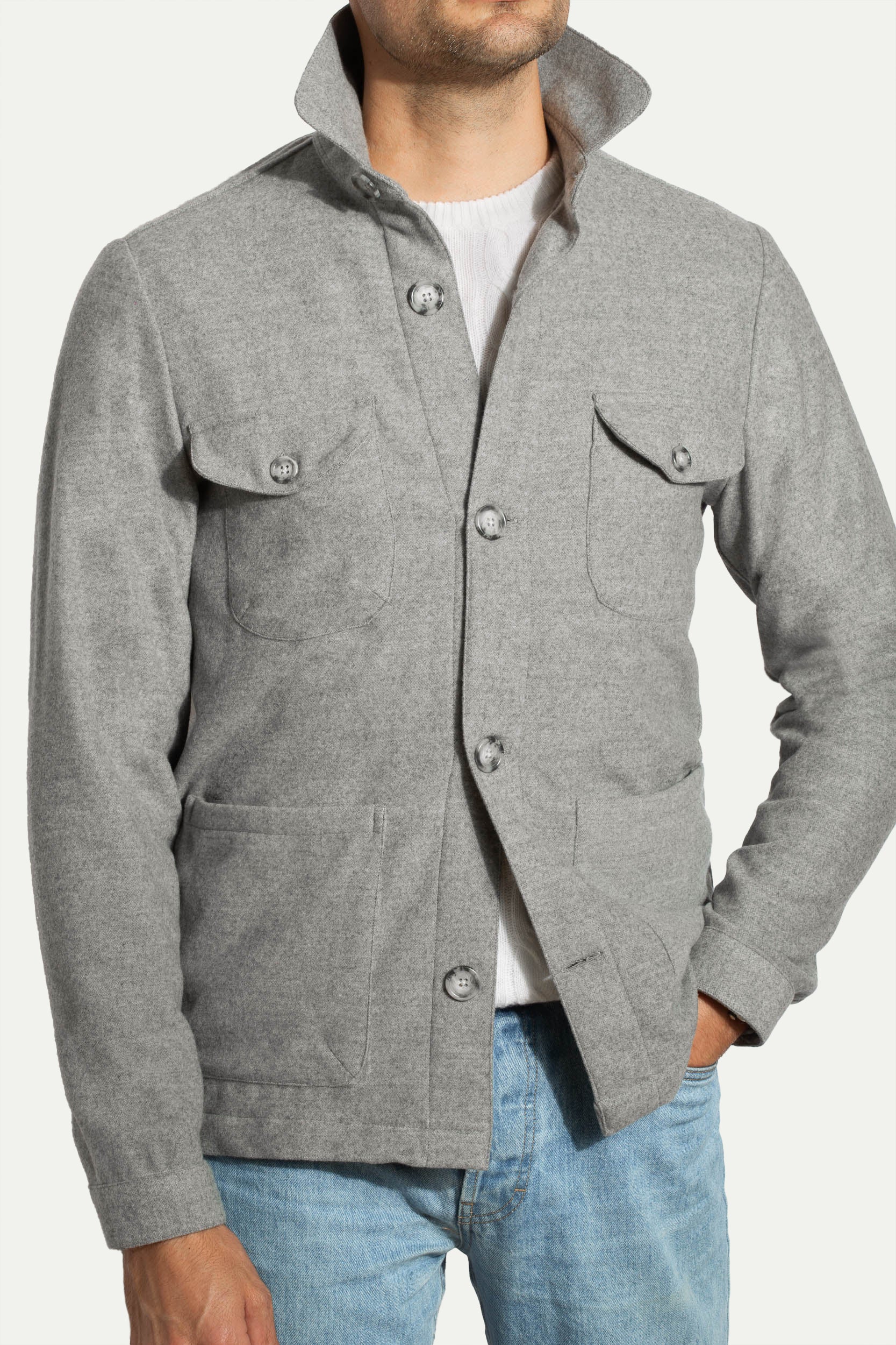 Grey Safari Jacket flannel Super 180'S, Made in Italy