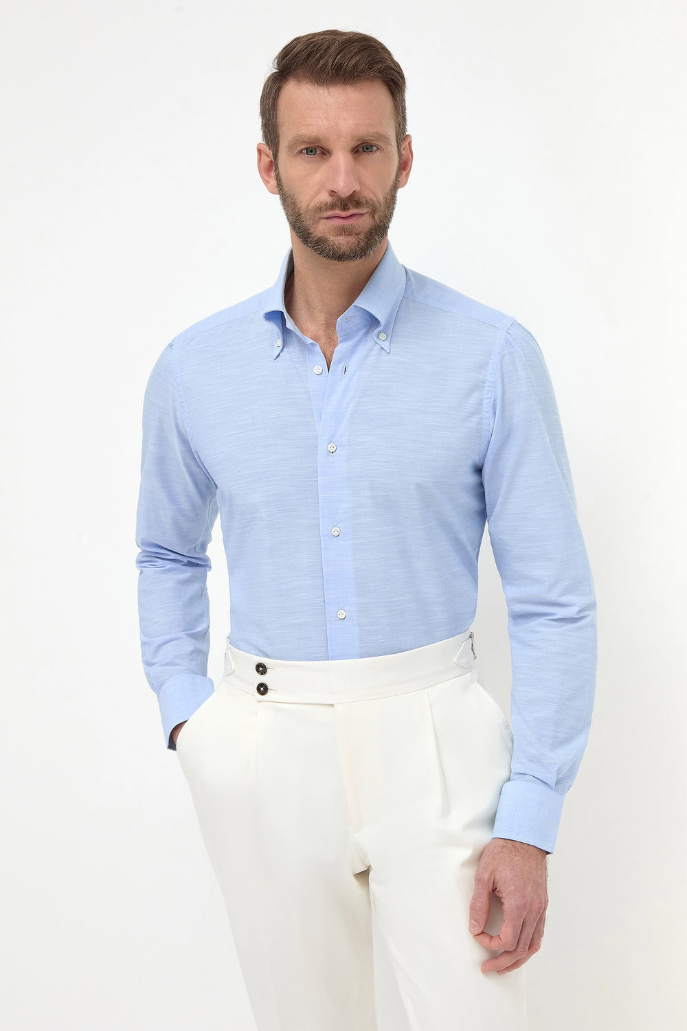 camicia button-down in bamboo azzurro "Collezione Sartoriale" - Made In Italy