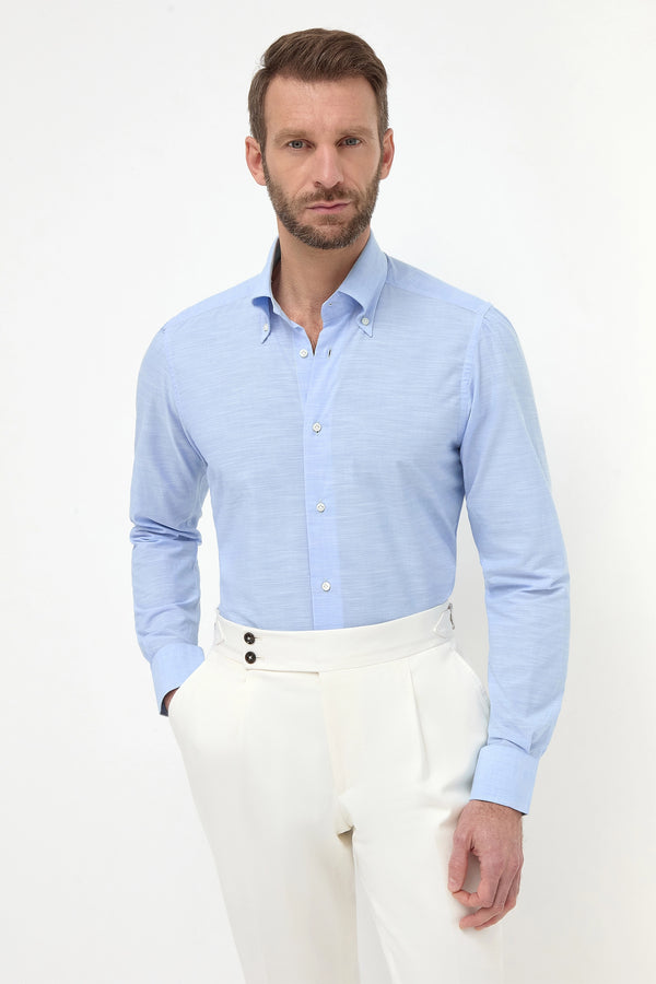 Chemise à col boutonné bleu clair "collection Sartoriale" - Fabriqué en Italie