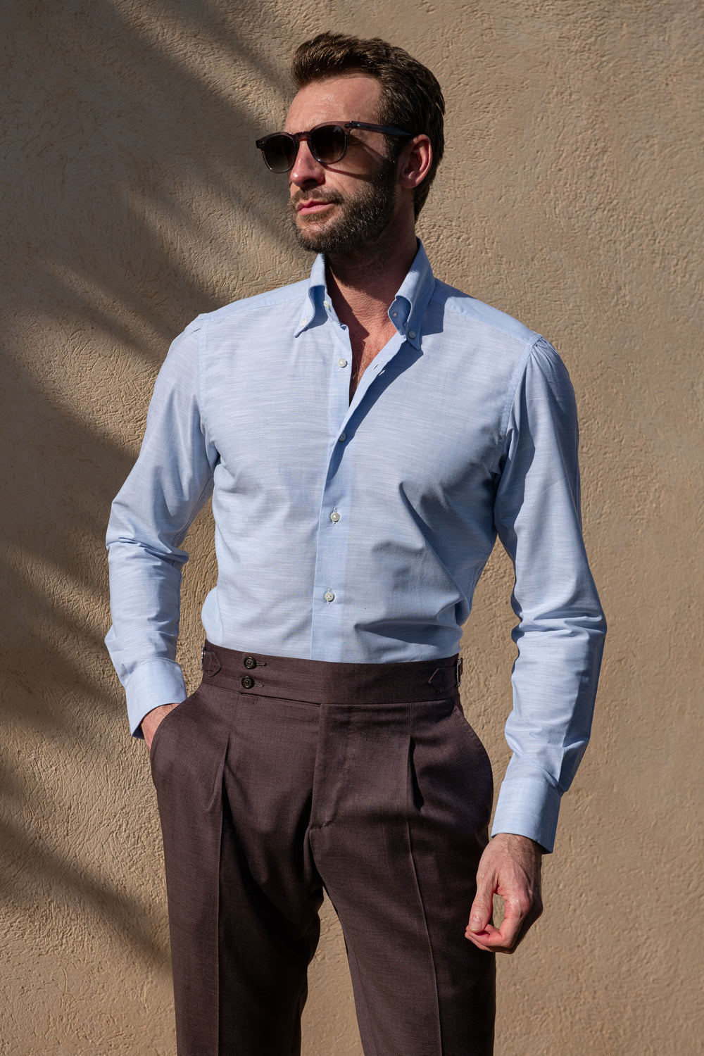 camicia button-down in bamboo azzurro "Collezione Sartoriale" - Made In Italy