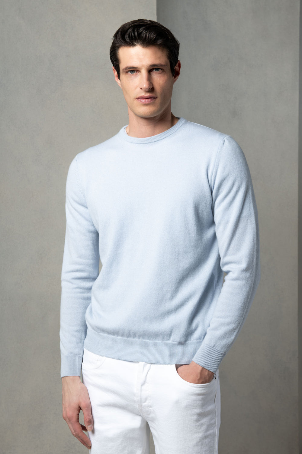 Light blue cashmere round neck – Made in italy