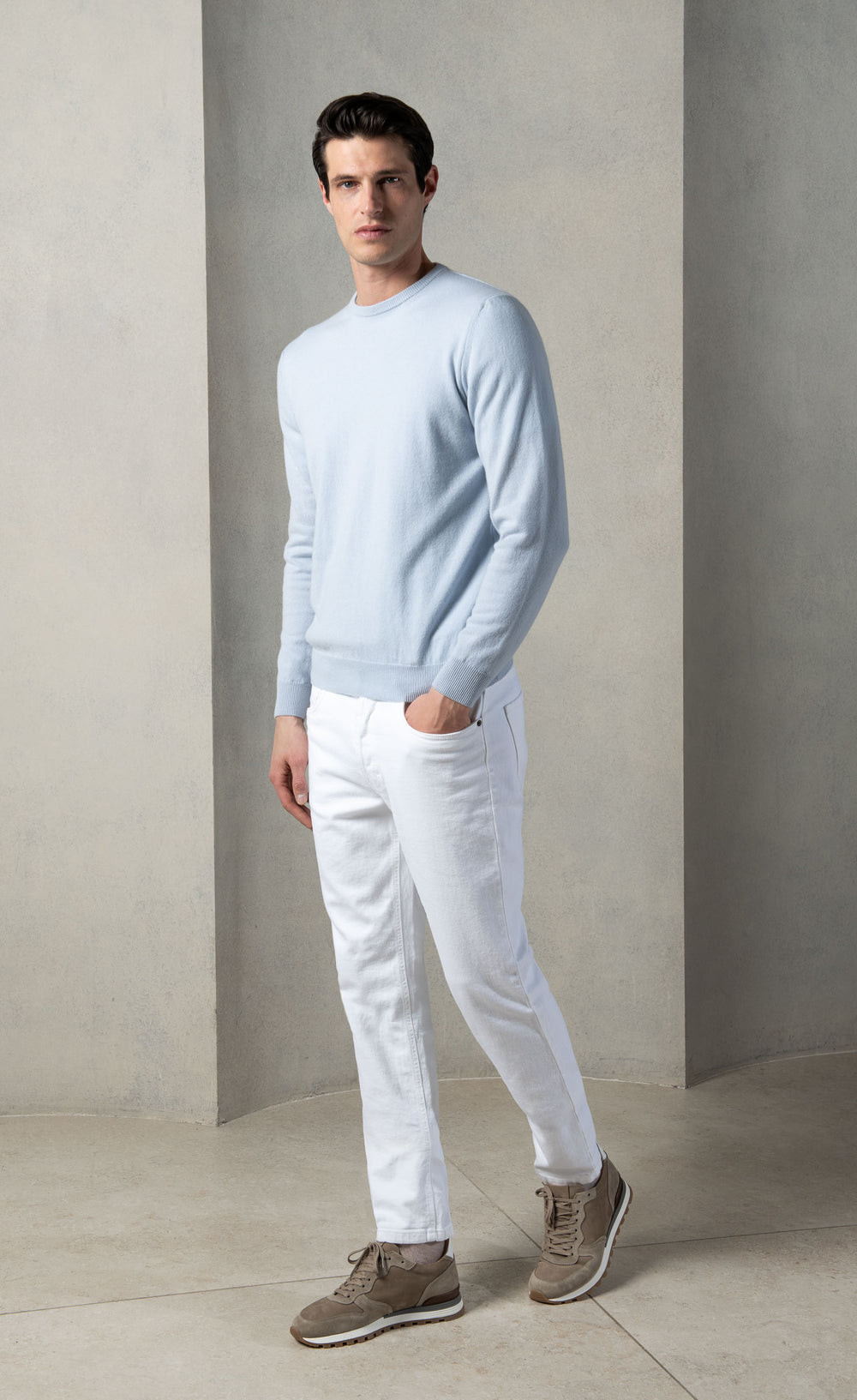 Light blue cashmere round neck – Made in italy