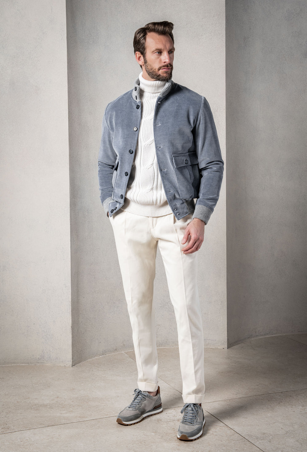 Blouson aviateur en velours côtelé bleu clair – Made in Italy