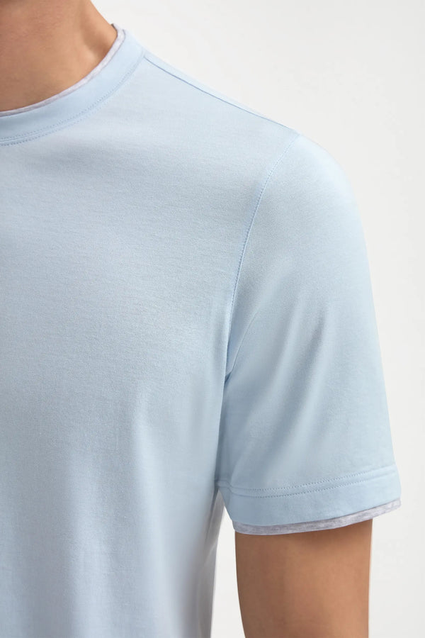 T-shirt in cotone azzurro con dettaglio colletto - Made in Italy