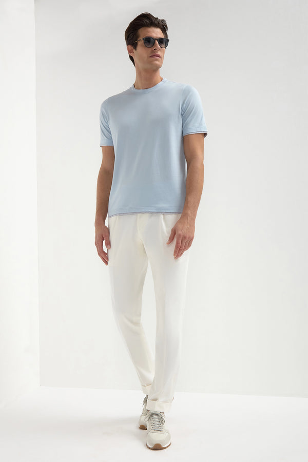 Light blue cotton t-shirt with collar detail - Made in Italy