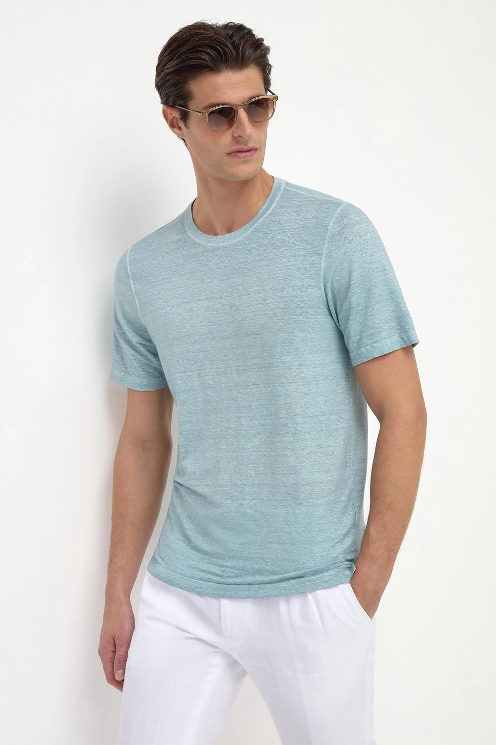 T-shirt in lino azzurro - Made in Italy