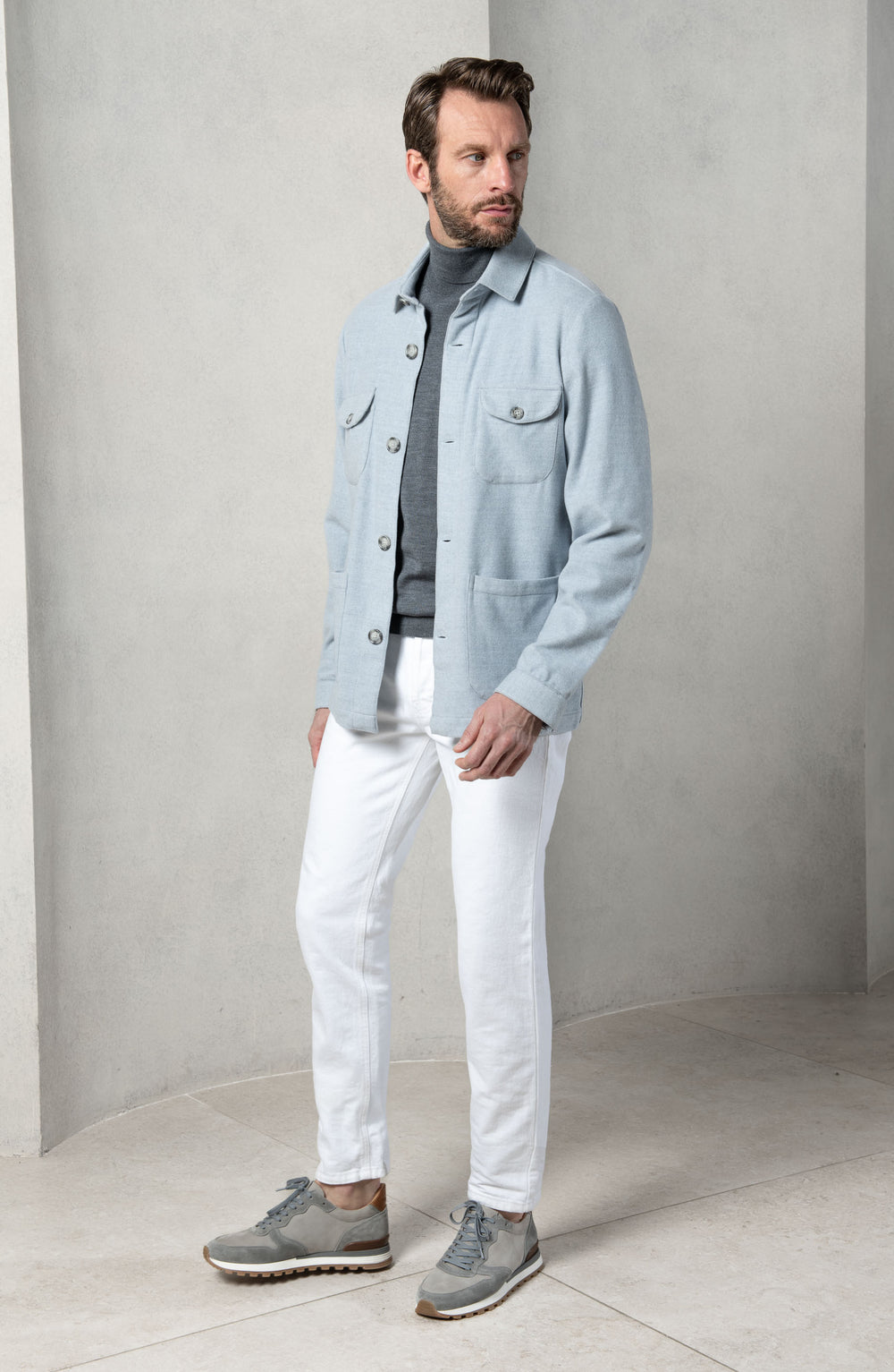 Veste Safari bleu clair en flanelle Super 180s – Made in Italy