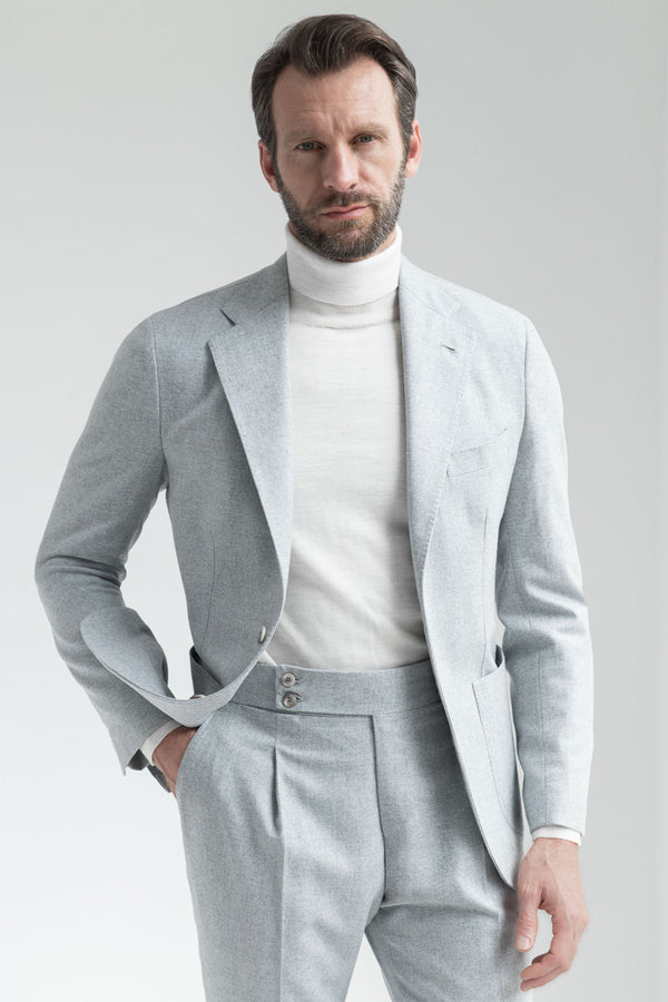 Abito in lana e cashmere spigato azzurro – Made in Italy