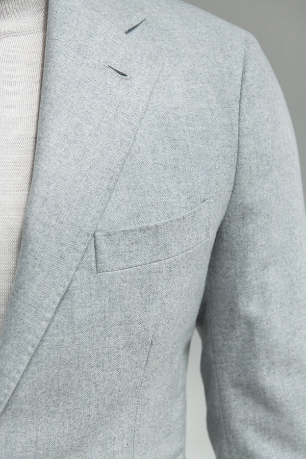 Light blue herringbone wool and cashmere suit – Made in Italy