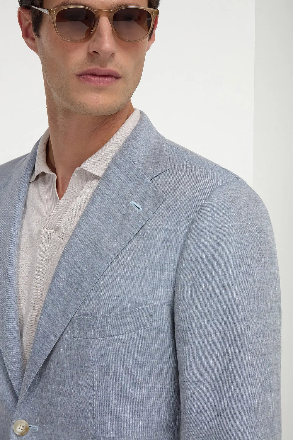 Light blue wool and linen jacket - Made in Italy