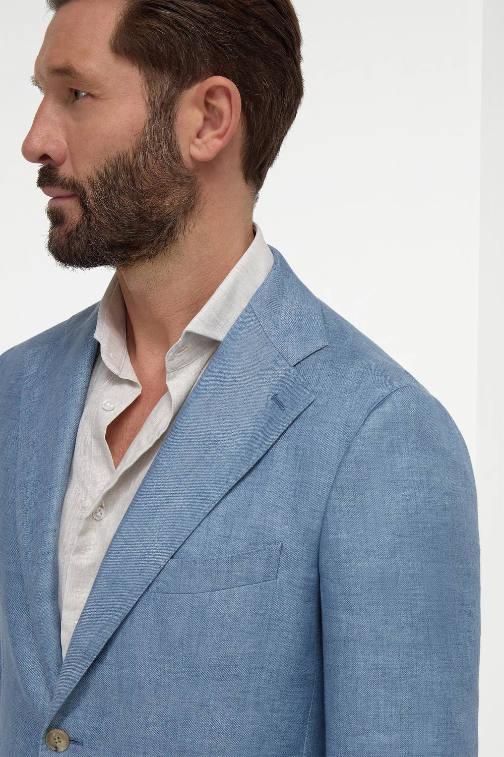 Light Blue Wool And Linen Jacket - Made In Italy