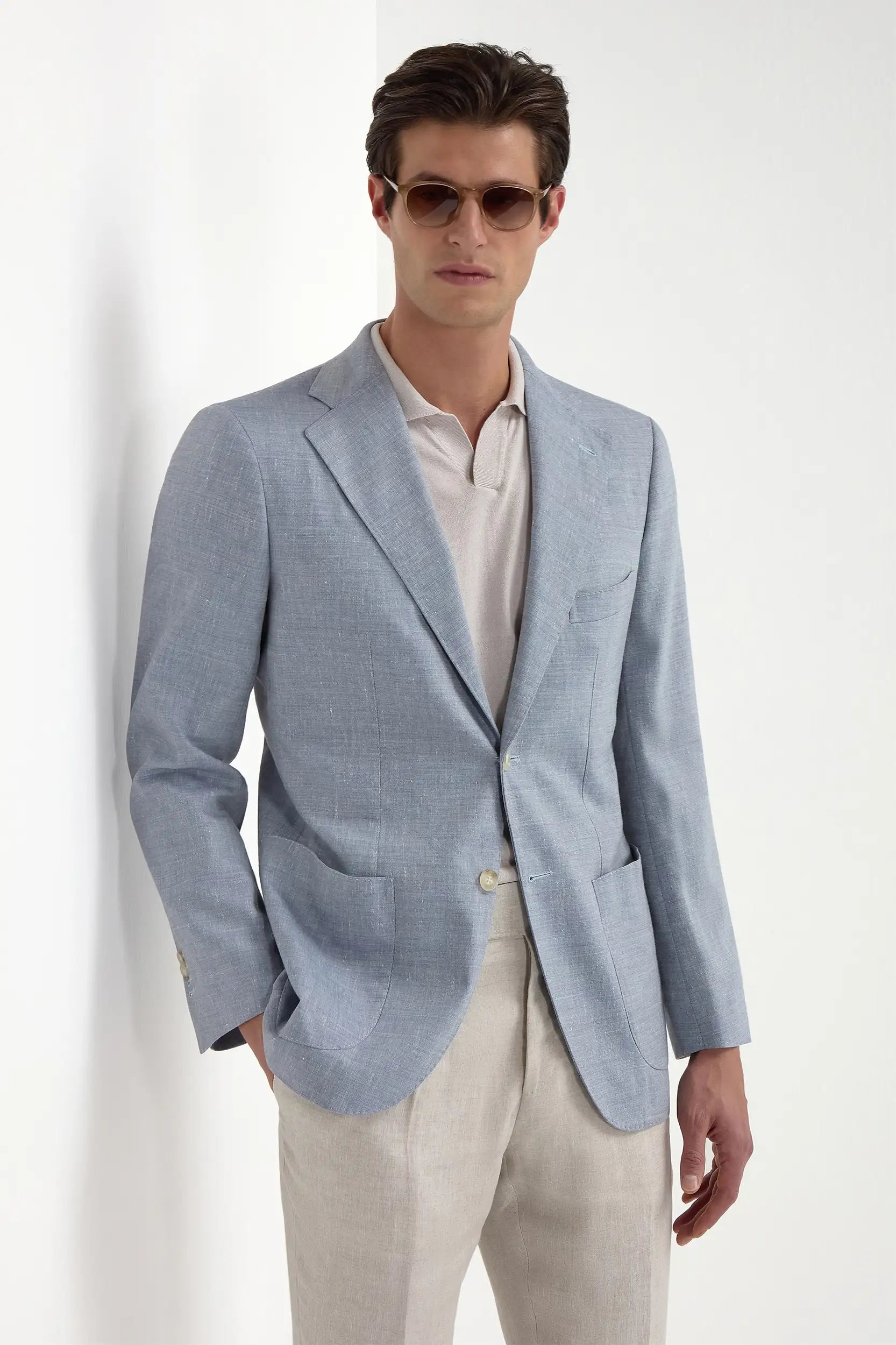 Light blue wool and linen jacket - Made in Italy