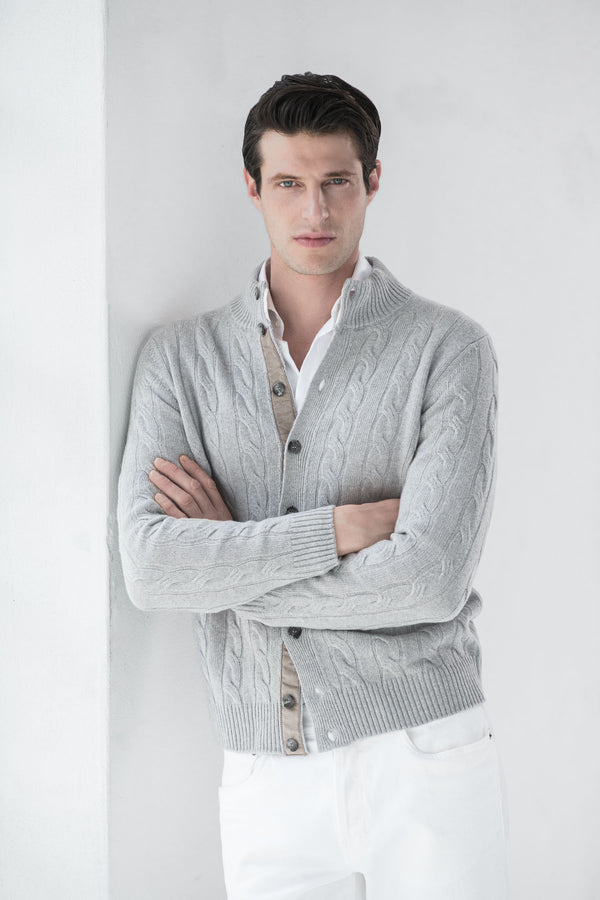 Light grey cable knit cardigan – Made in Italy