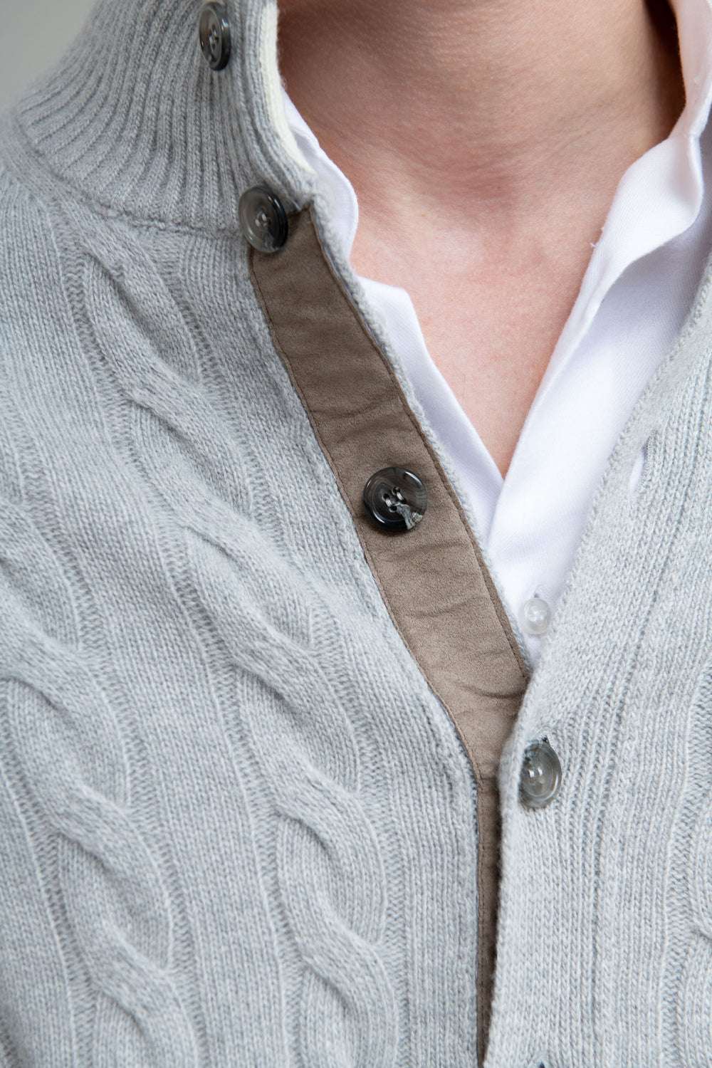 Light grey cable knit cardigan – Made in Italy