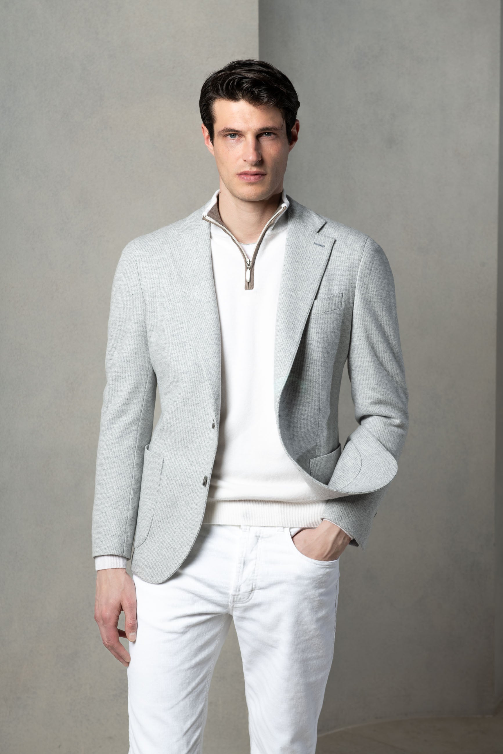 Veste en jersey pied-de-poule gris clair - Made in Italy