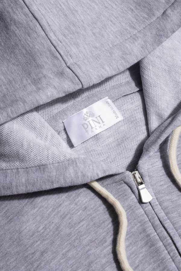 Felpa con cappuccio e zip grigio chiaro per il tempo libero - Made in Italy