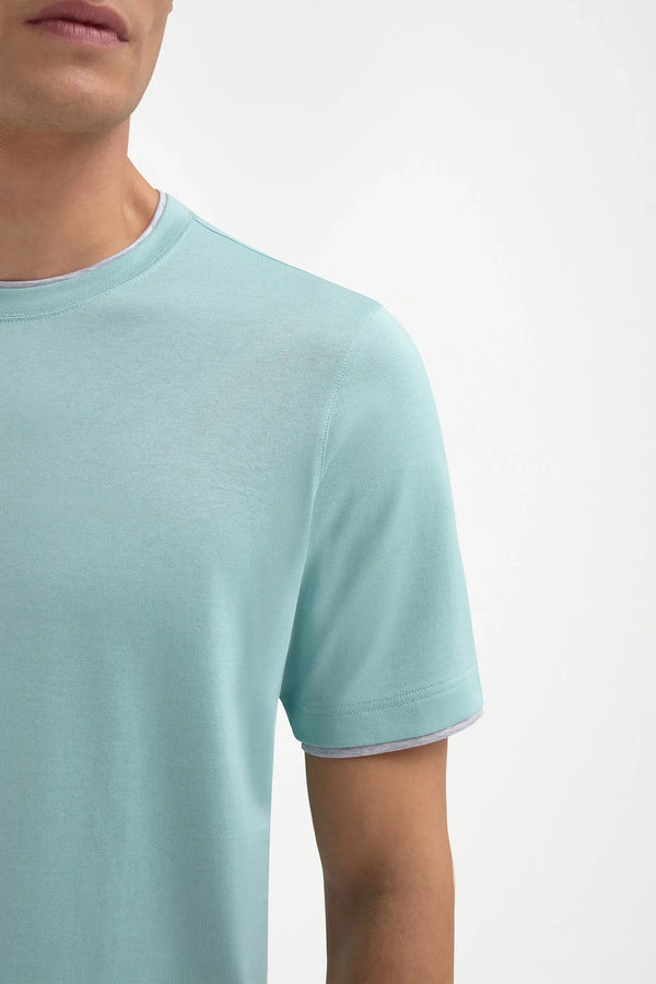 Mint cotton t-shirt with collar detail - Made in Italy