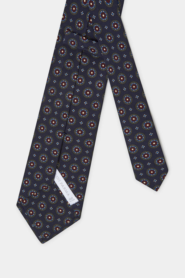 Navy fancy silk tie - Made In Italy