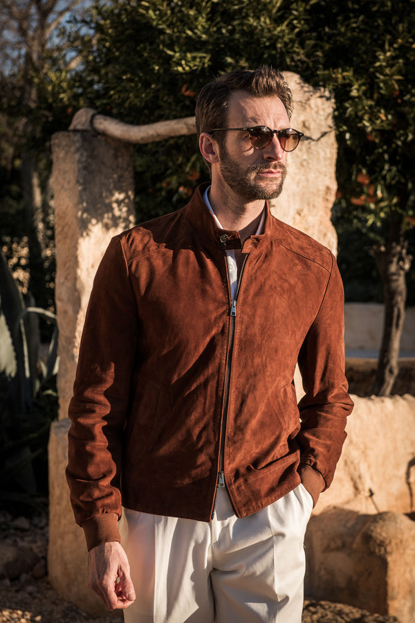 Veste en daim souple couleur rouille – Made in Italy