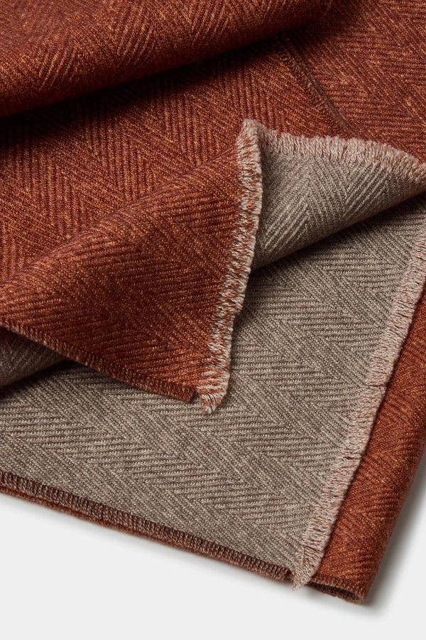 Rusty and taupe reversible herringbone scarf - Made in Italy