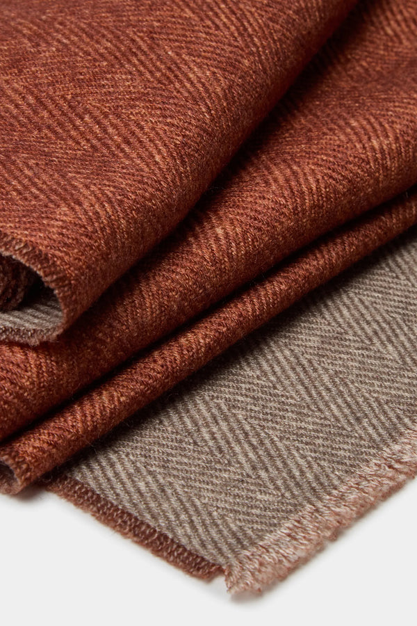 Rusty and taupe reversible herringbone scarf - Made in Italy