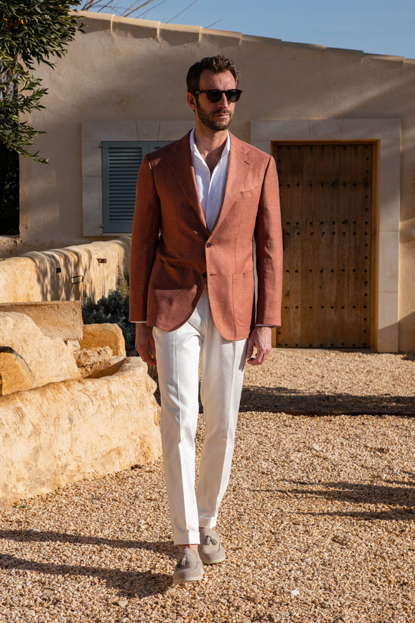 Rusty wool linen and silk jacket - Made in Italy