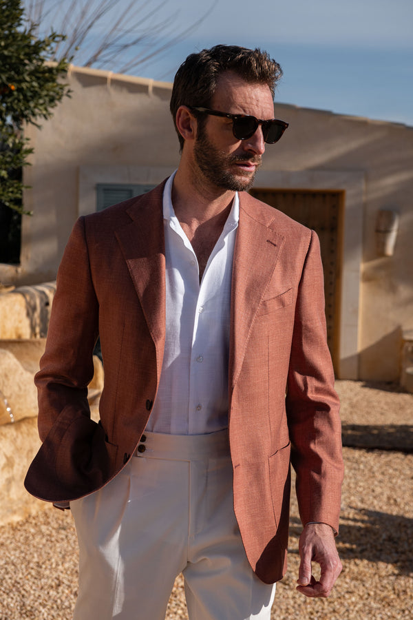 Veste en laine, lin et soie couleur rouille - Made in Italy