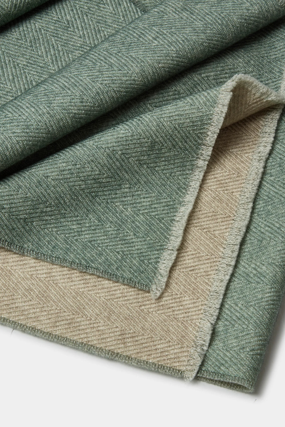 Sage and beige reversible herringbone scarf - Made in Italy