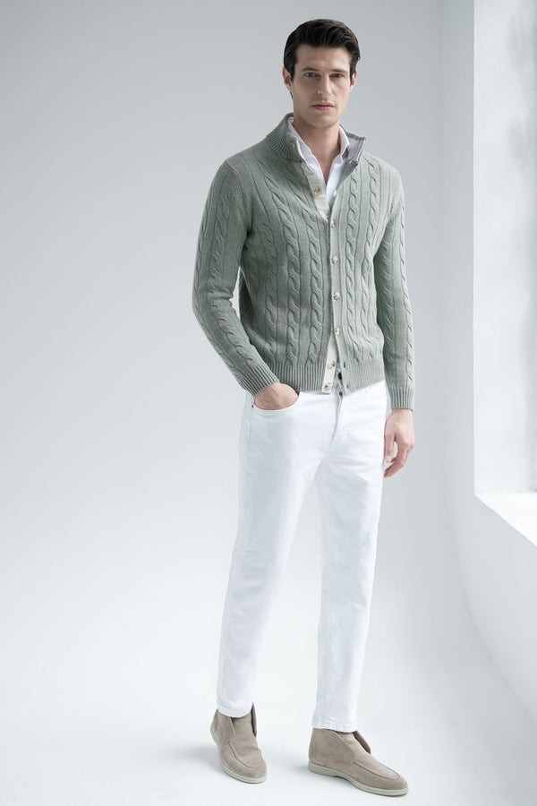 Sage cable knit cardigan – Made in Italy