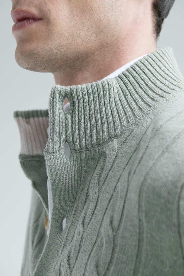 Sage cable knit cardigan – Made in Italy